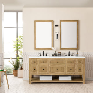 72 Inch Breckenridge Freestanding Vanity in Light Natural Oak / White Zeus Top