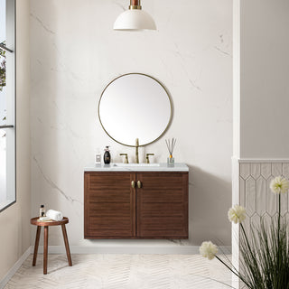 36 Inch Amberly Dual Mount Vanity in Mid-Century Walnut / Ethereal Noctis Top