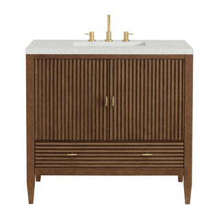 36 Inch Myrrin Freestanding Vanity in Mid-Century Walnut / Lime Delight Top