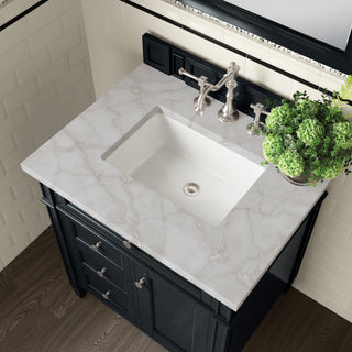 30 Inch Brittany Freestanding Vanity in Black Onyx / Victorian Silver Top