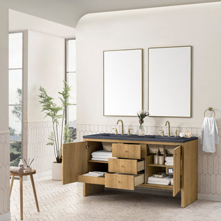 60 Inch Hudson Freestanding Vanity in Light Natural Oak / Charcoal Soapstone Top