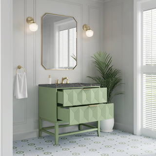 36 Inch Emmeline Freestanding Vanity in Pistachio / Parisien Bleu Top