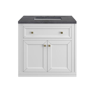 30 Inch Chicago Freestanding Vanity in Glossy White / Charcoal Soapstone Top