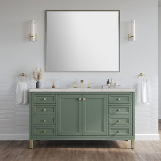 60 Inch Chicago Freestanding Vanity in Smokey Celadon / Eternal Jasmine Pearl Top