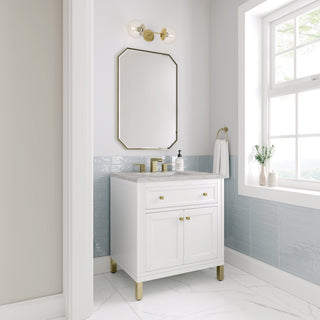 30 Inch Chicago Freestanding Vanity in Glossy White / Victorian Silver Top