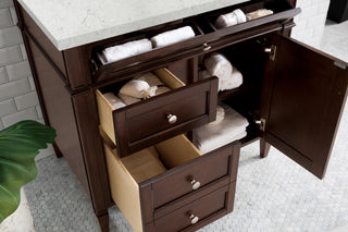 36 Inch Brittany Freestanding Vanity in Burnished Mahogany / Eternal Jasmine Pearl Top