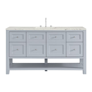60 Inch Breckenridge Freestanding Vanity in Serenity Blue / Victorian Silver Top