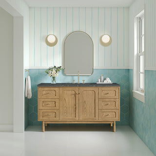 60 Inch Laurent Dual Mount Vanity in Light Natural Oak / Parisien Bleu Top
