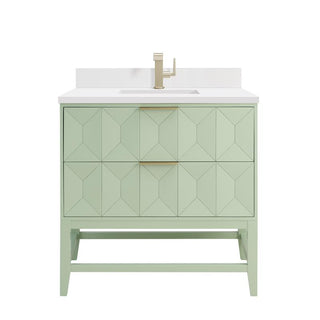 36 Inch Emmeline Freestanding Vanity in Pistachio / White Zeus Top