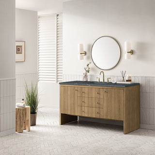 60 Inch Hudson Freestanding Vanity in Light Natural Oak / Parisien Bleu Top