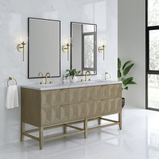72 Inch Emmeline Freestanding Vanity in Pebble Oak / Carrara White Top