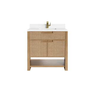 36 Inch Solene Freestanding Vanity in Seaside Oak / White Zeus Top