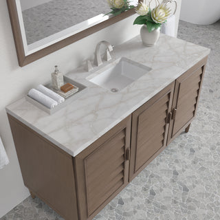 60 Inch Portland Freestanding Vanity in Whitewashed Walnut / Victorian Silver Top