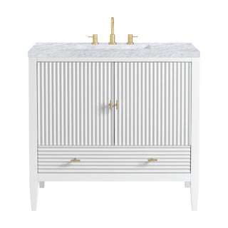 36 Inch Myrrin Freestanding Vanity in Bright White / Carrara White Top