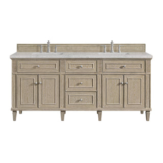 72 Inch Lorelai Freestanding Vanity in Whitewashed Oak / Eternal Jasmine Pearl Top
