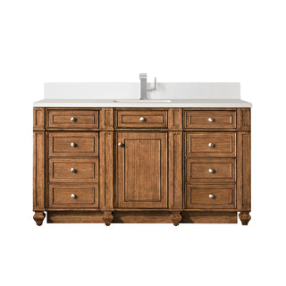 60 Inch Bristol Freestanding Vanity in Saddle Brown / White Zeus Top