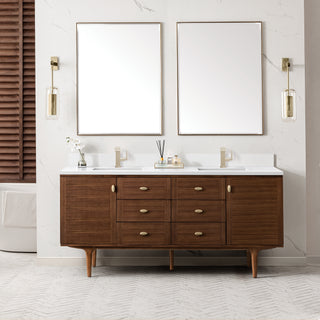72 Inch Amberly Dual Mount Vanity in Mid-Century Walnut / White Zeus Top