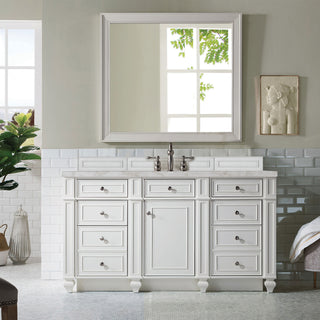 60 Inch Bristol Freestanding Vanity in Bright White / Victorian Silver Top