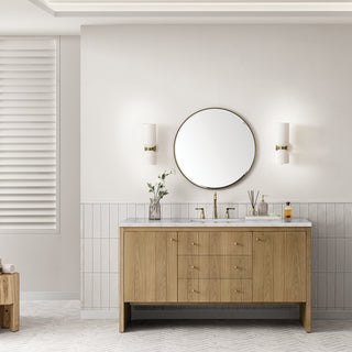 60 Inch Hudson Freestanding Vanity in Light Natural Oak / Victorian Silver Top