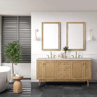72 Inch Laurent Dual Mount Vanity in Light Natural Oak / Eternal Marfil Top