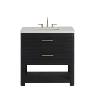 36 Inch Lucian Freestanding Vanity in Carbon Oak / White Zeus Top