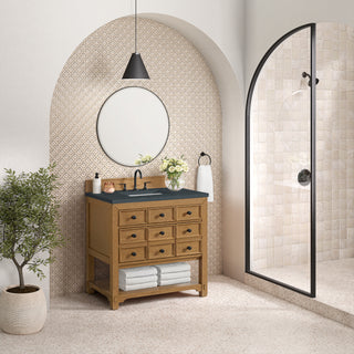 36 Inch Malibu Freestanding Vanity in Amber Birch / Charcoal Soapstone Top