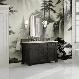 60 Inch Brookfield Freestanding Vanity in Black Onyx / Victorian Silver Top
