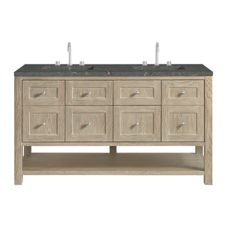 60 Inch Breckenridge Freestanding Vanity in Whitewashed Oak / Parisien Bleu Top