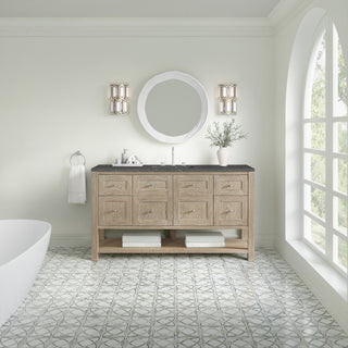 60 Inch Breckenridge Freestanding Vanity in Whitewashed Oak / Parisien Bleu Top