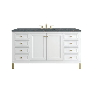 60 Inch Chicago Freestanding Vanity in Glossy White / Parisien Bleu Top