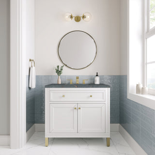 36 Inch Chicago Freestanding Vanity in Glossy White / Parisien Bleu Top