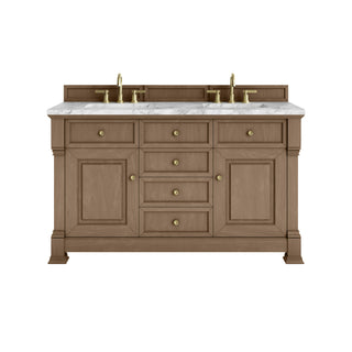 60 Inch Brookfield Freestanding Vanity in Pecan / Carrara White Top