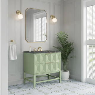 36 Inch Emmeline Freestanding Vanity in Pistachio / Parisien Bleu Top