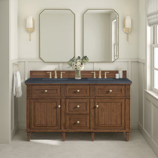 60 Inch Lorelai Freestanding Vanity in Mid-Century Walnut / Charcoal Soapstone Top