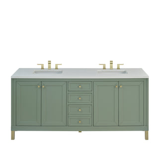 72 Inch Chicago Freestanding Vanity in Smokey Celadon / White Zeus Top