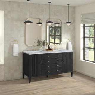 60 Inch Myrrin Freestanding Vanity in Carbon Oak / Carrara White Top