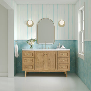 60 Inch Laurent Dual Mount Vanity in Light Natural Oak / White Zeus Top