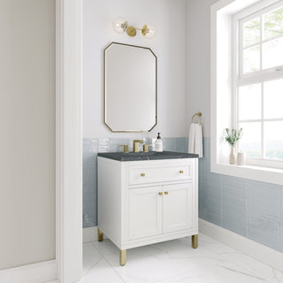 30 Inch Chicago Freestanding Vanity in Glossy White / Parisien Bleu Top