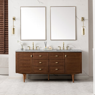 72 Inch Amberly Dual Mount Vanity in Mid-Century Walnut / Eternal Jasmine Pearl Top