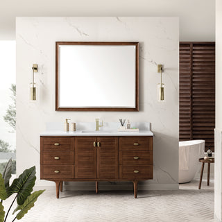 60 Inch Amberly Dual Mount Vanity in Mid-Century Walnut / White Zeus Top