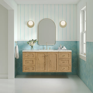 60 Inch Laurent Dual Mount Vanity in Light Natural Oak / Victorian Silver Top
