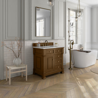 36 Inch Brookfield Freestanding Vanity in Honey Oak / White Zeus Top