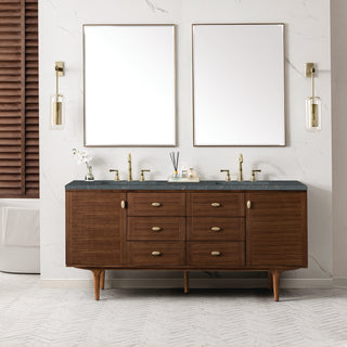 72 Inch Amberly Dual Mount Vanity in Mid-Century Walnut / Parisien Bleu Top