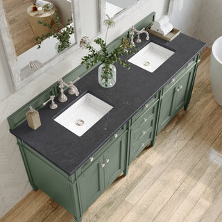 72 Inch Brittany Freestanding Vanity in Smokey Celadon / Charcoal Soapstone Top