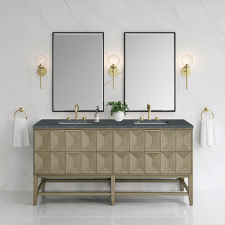 72 Inch Emmeline Freestanding Vanity in Pebble Oak / Parisien Bleu Top