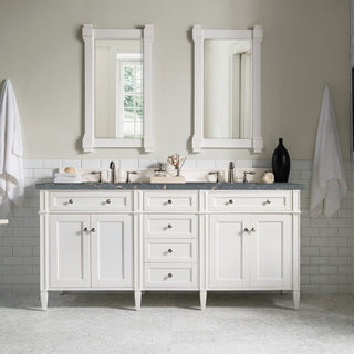 72 Inch Brittany Freestanding Vanity in Bright White / Parisien Bleu Top
