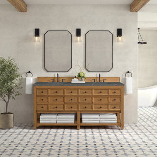 72 Inch Malibu Freestanding Vanity in Amber Birch / Parisien Bleu Top