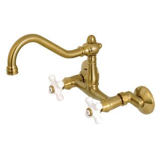 Vintage Wall Mount Kitchen Faucet in Brushed Brass