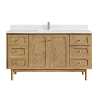 60 Inch Laurent Dual Mount Vanity in Light Natural Oak / White Zeus Top