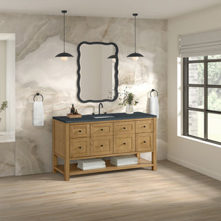 60 Inch Breckenridge Freestanding Vanity in Light Natural Oak / Charcoal Soapstone Top